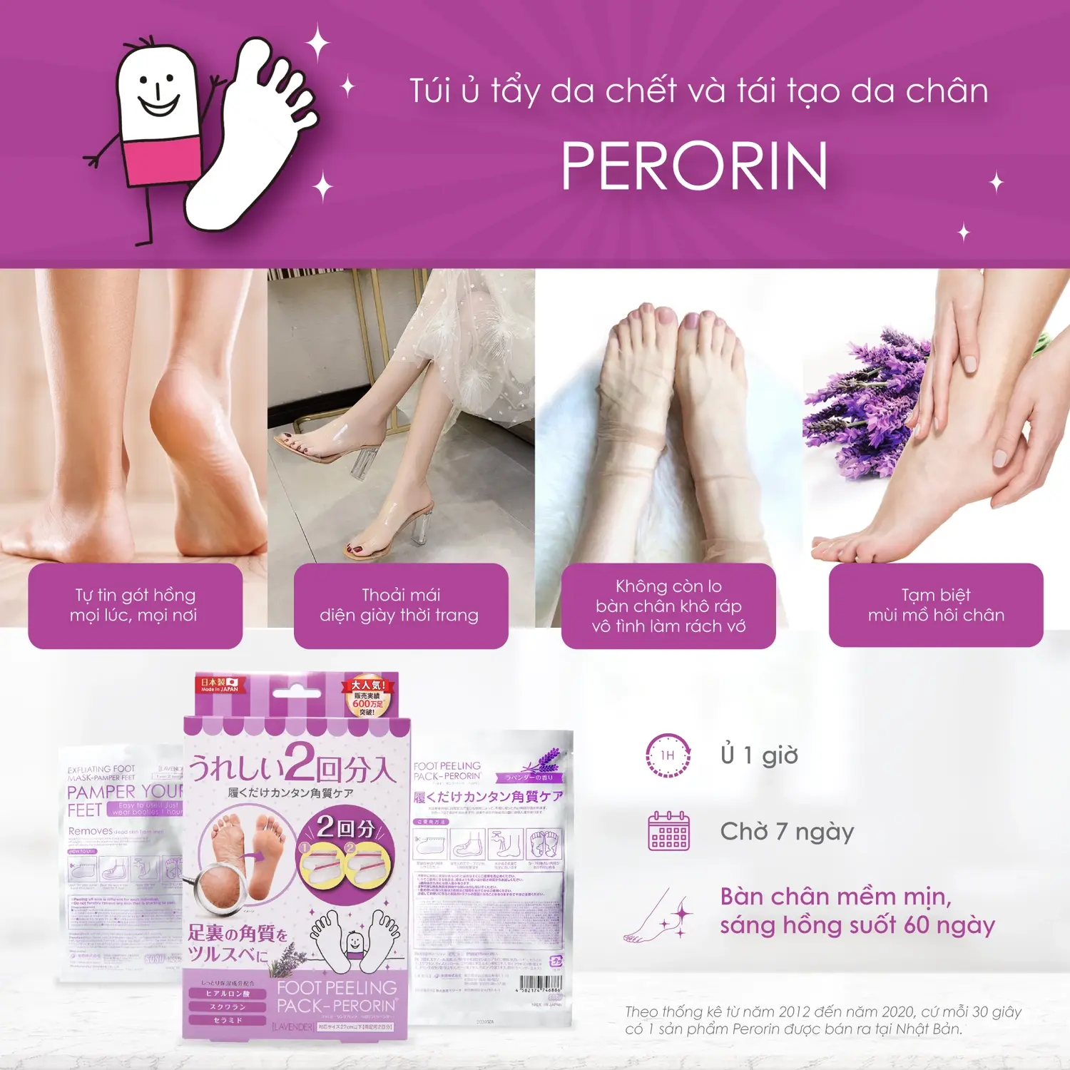 Foot Peeling Pack Perorin hương Lavender chính hãng giá rẻ bàn chân sáng mịn láng hồng suốt 60 ngày - 1Mall.vn