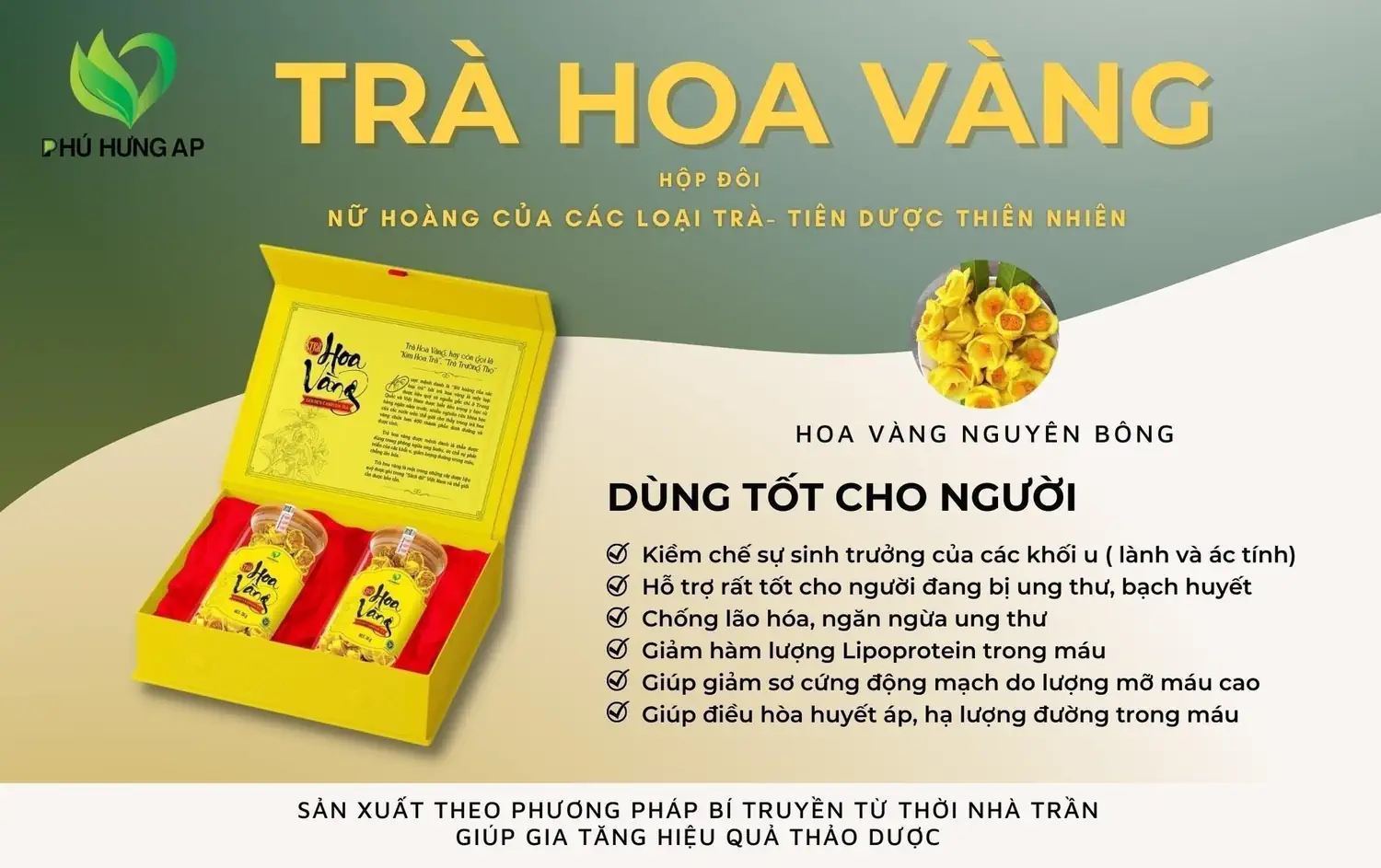 Thành phần và công dụng trà hoa vàng Phú Hưng AP - 1Mall.vn