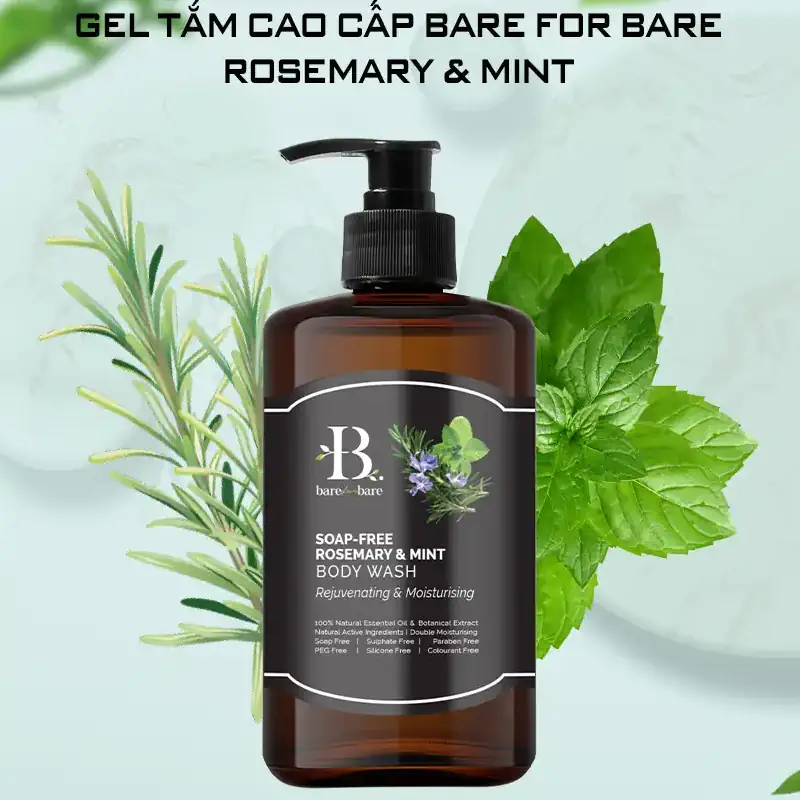 Gel tắm dưỡng ẩm Bare For Bare - Rosemary & Mint (dưỡng ẩm & trẻ hóa) chính hãng giá tốt - 1Mall.vn Gel tắm dưỡng ẩm Bare For Bare - Rosemary & Mint (dưỡng ẩm & trẻ hóa) chính hãng giá tốt - 1Mall.vn