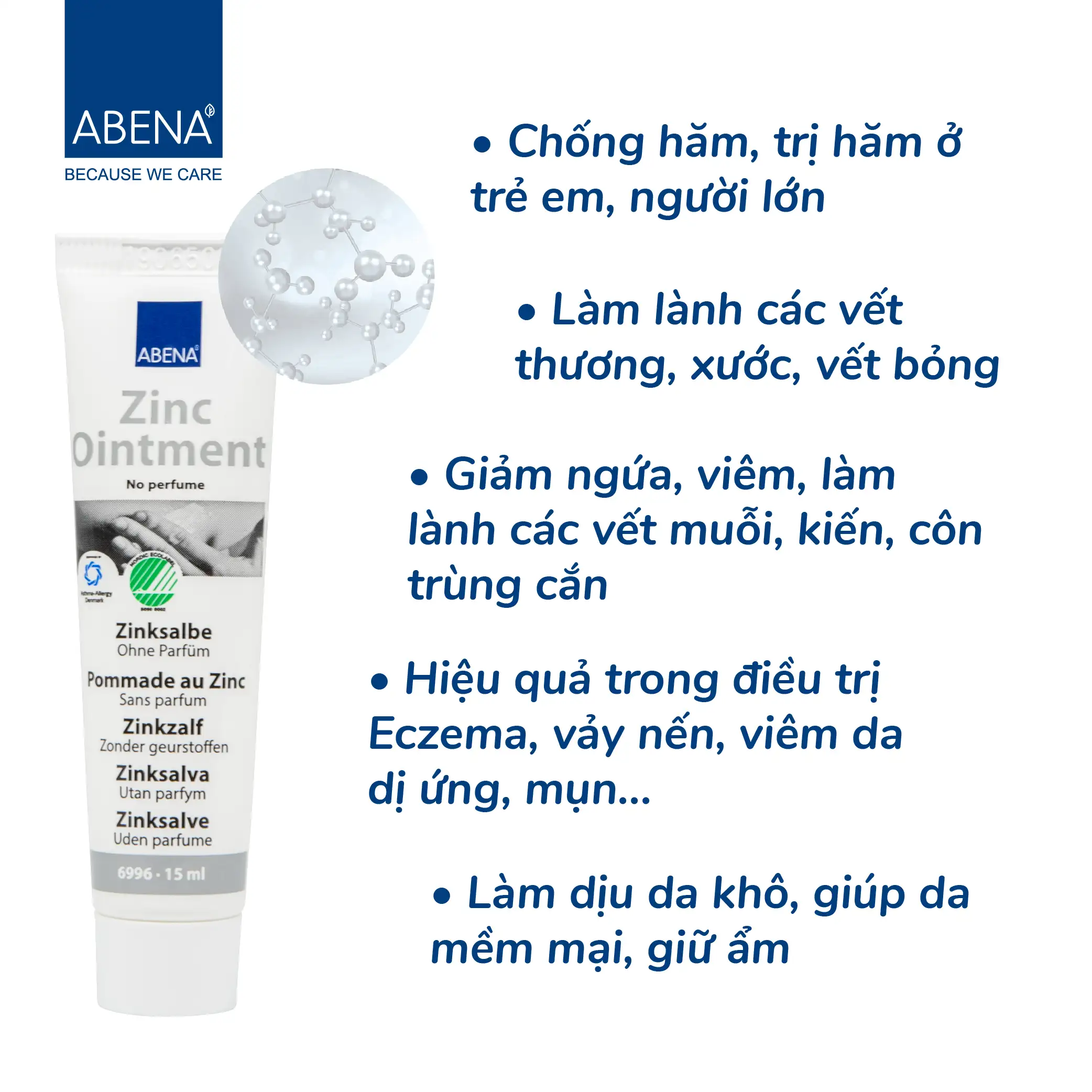 Kem trị hăm da đa năng Abena Zinc Ointment 15ml (9) Kem hăm da đa năng Abena Zinc Ointment