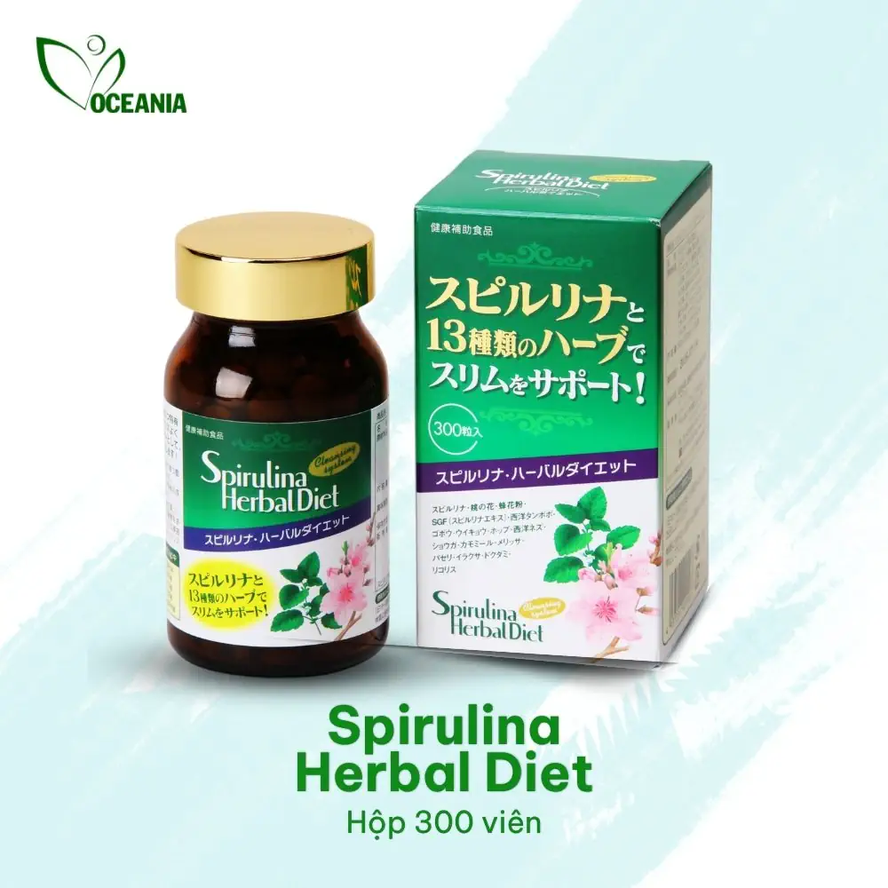Tảo Spirulina Herbal Diet Hộp 300 Viên - 1Mall.vn